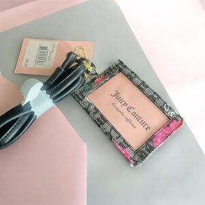Juicy Couture Black Card Holder with Pink Floral Accent and Gold Logo